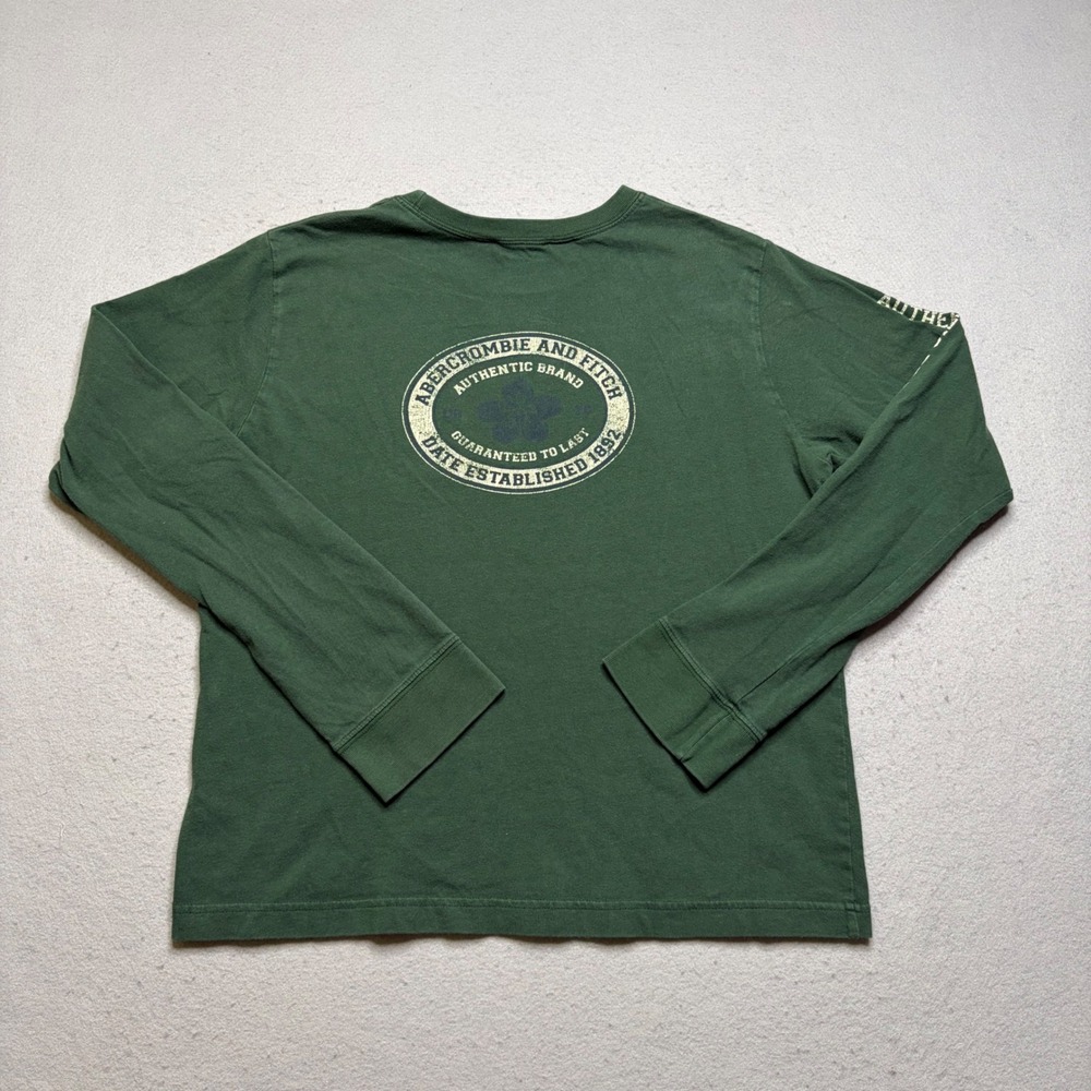 Abercrombie and Fitch Long Sleeve T-Shirt Kids M Green A1892AW Y2K Graphic Tee